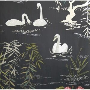 Nina Campbell Swan Lake Wallpaper Roll NCW4020-04 New Sealed Designer Black Gold